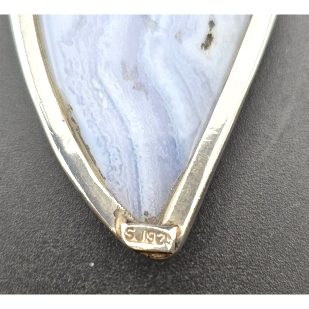 Blue Lace Agate Teardrop Pendant In 925 Sterling Silver Artisan Design 2 Inches - Picture 6 of 9